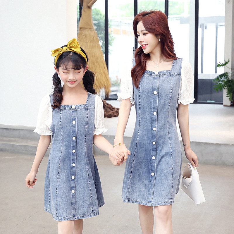 Different pro-sub-loading summer denim splicing skirts 2022 new denim long dresses women's dress trendy fashion