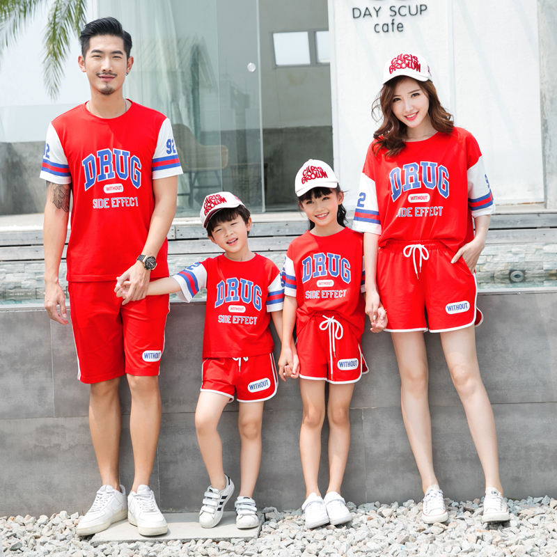 Parent-child Summer Clothing T-shirt Foreign Pie 2022 New Family Of Four Mouthed School Games Short Sleeve Children Casual Baseball