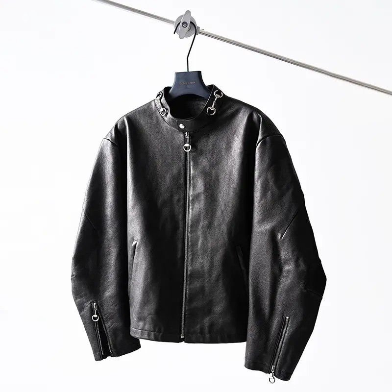 26 Paris Ss Spring New Collection: Stylish Vegetable-Tanned Leather Jacket with Horsebit Detail, Oversized Fit for Men