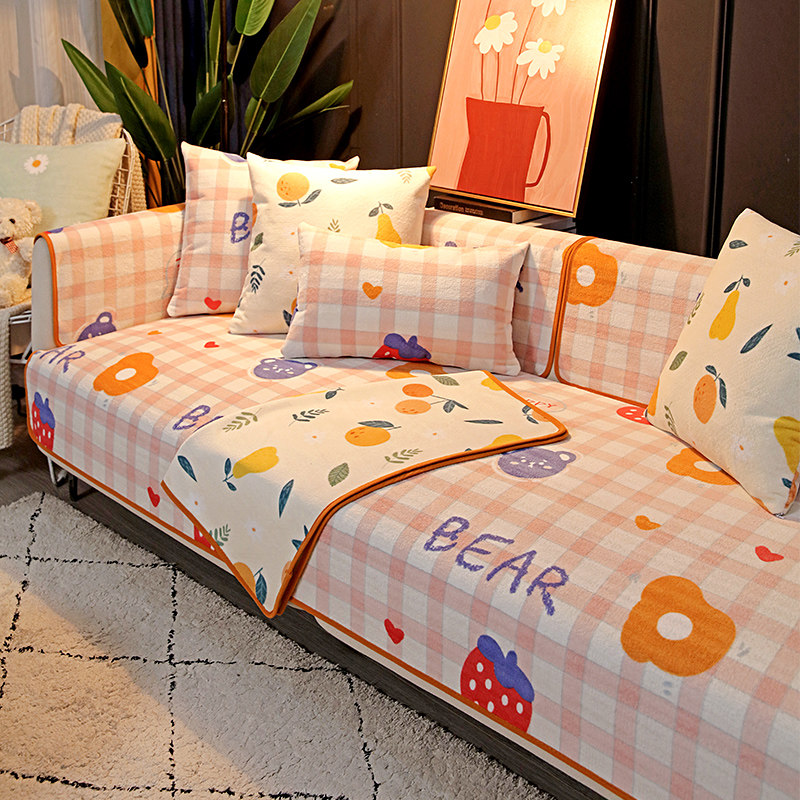 Nordic simple modern winter milk velvet sofa cushion four seasons universal non-slip leather fabric cover towel cushion