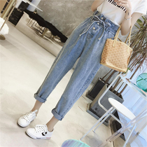 Bud jeans womens spring and autumn 2021 new Korean version thin large size fat mm loose high waist students wild tide