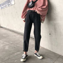 Daddy pants jeans Womens Spring and Autumn New straight high waist loose Korean version of thin size Harlan wide leg pants fat mm