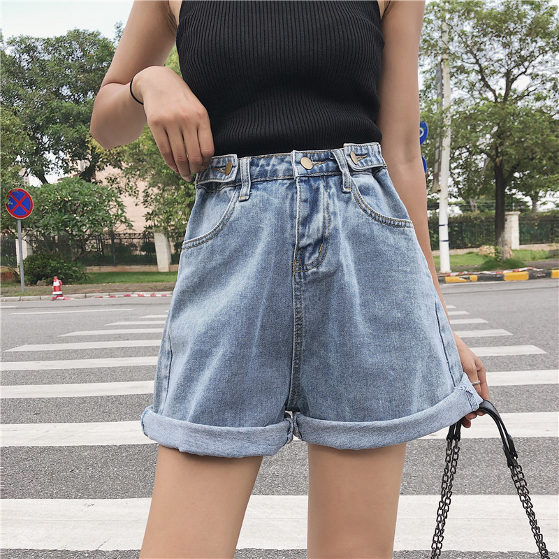 50% Denim Shorts Women's Summer 2021 New Korean Version Big Size Fat Mm High Waist Display Slim Loose A Character Broadlegged Pants