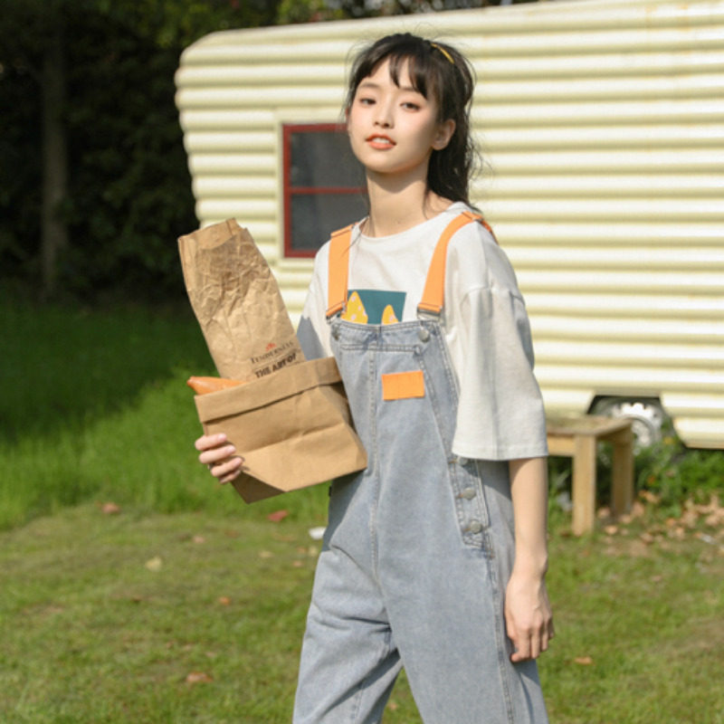 Age-minded jeans bag pants female summer new large size fat mm middle high school students loose broad legs hanging trousers