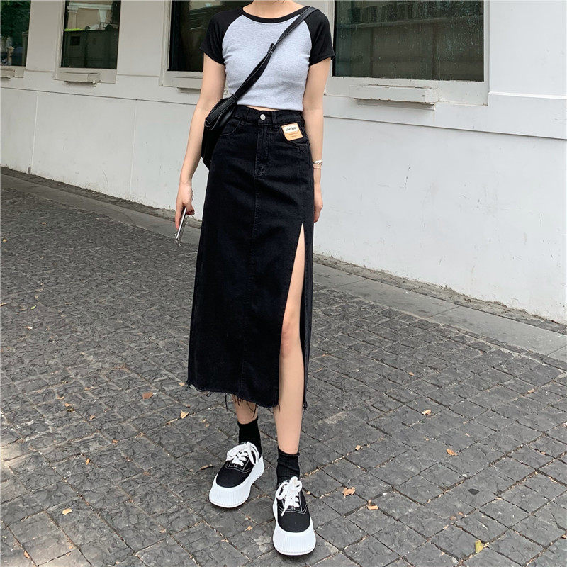 Open Fork Denim Skirt Woman Summer New Big Size Fat Mm High Purse Hip Mid Length Version A Word Hot Girl Skirt Half Body Dress