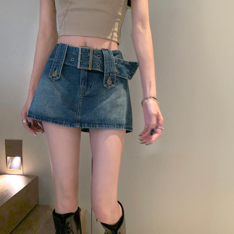 Retro Cowboy Ultra Short Dress Summer New Major Yard MM High Waist and Little A-word Handy Dress