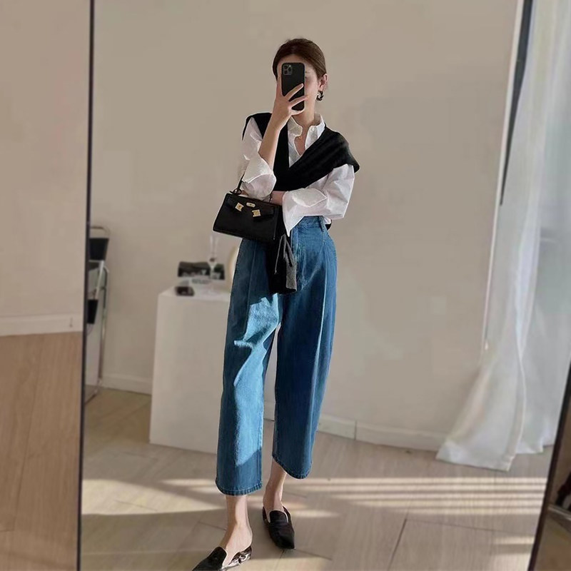 Banana Grandma Pants High Waist Loose Straight Drum Jeans Women Summer New Big Size Weight mm Conspicuine Slim Robe Pants