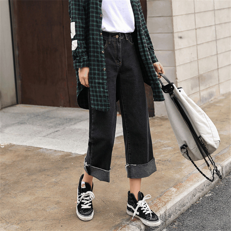 Black Broadlegged Jeans Women Ins Superfire Pants Large Size Size Fat Mm Autumn Winter New High Waist Loose Straight Drum Pants