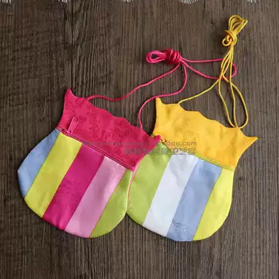 Colorful strip fabric oblique straddle hanging neck bus traffic card bag wallet student card bag Korean craft gift decoration