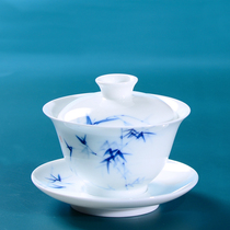 Jingdezhen Hand-painted White Porcelain Cover Bowl Single Large Size Ceramic Tea Tea Three Bowl without hot hand Gongfu Tea Thin Tire Tea Bowl