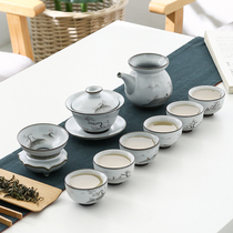 Jingdezhen hand-painted Kung Fu tea tea set set Household simple ceramic tea maker Tea set Coarse pottery simple tea set