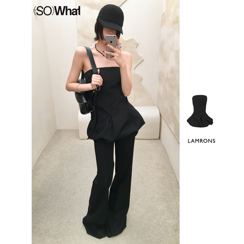 In Stock Sowhat Buyer's Store Lamrons Black Twisted Deconstructed Slim-Fit Sleeveless Tube Top 26 Spring/Summer
