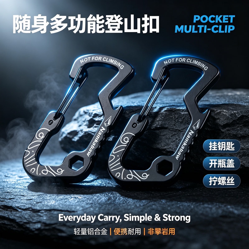 Edc Multifunctional Tactical Carabiner Aluminum Alloy Lightweight Climbing Buckle Portable Bottle Opener Hex Wrench Keychain