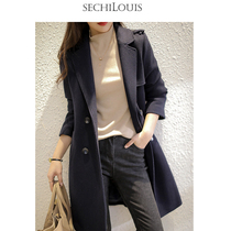 High-end brand classic simple herringbone pattern woolen coat women 2020 winter temperament epaulettes double-breasted coat women