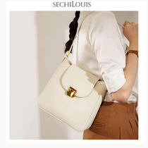 Advanced sense lock buckle leather shoulder underarm bag womens large capacity bucket bag new fashion casual cowhide shoulder bag