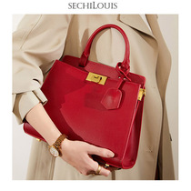 Fashion leather portable Kelly bag Women red wedding bag 2021 new soft cowhide large capacity shoulder shoulder bag women