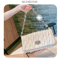 Brand underarm bag women Joker pleated rhinestone chain bag 2021 New French temperament leather shoulder shoulder bag