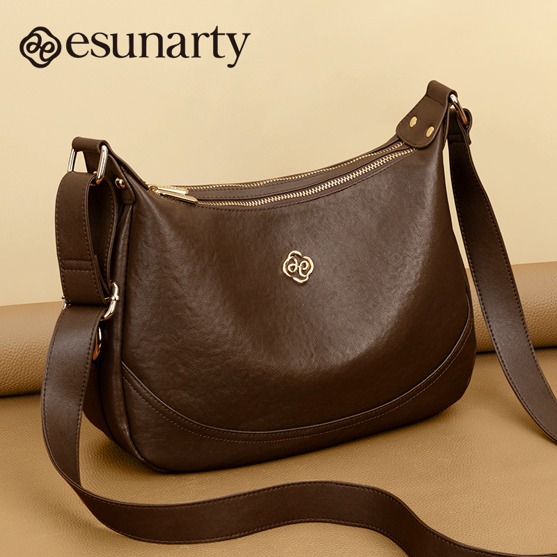 Genuine Leather Bag for Women 2026 New Style Women's Bag with Wide Shoulder Strap, First Layer Vegetable-Tanned Cowhide, Women's Shoulder and Crossbody Bag for Mothers