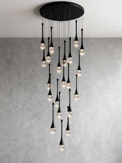 2026 New Water Drop Staircase Chandelier for Self-Built Houses, High-Ceiling Apartments, Lofts, Duplex Villas, Living Room Suspended Chandelier