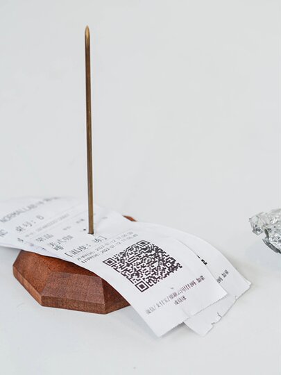 Solid wood point single plug single device fork receipt restaurant cashier receipt note face single brass nail seat storage pin