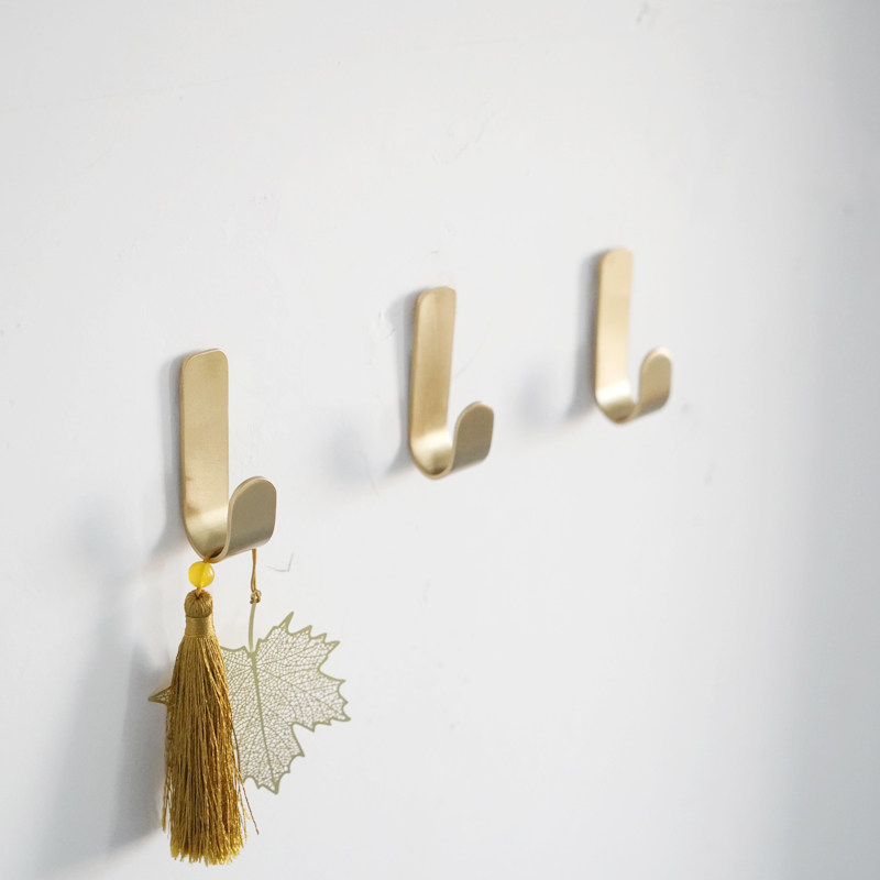 Brass hook Strong adhesive wall wall wall load-bearing hook No trace metal door without drilling coat hook