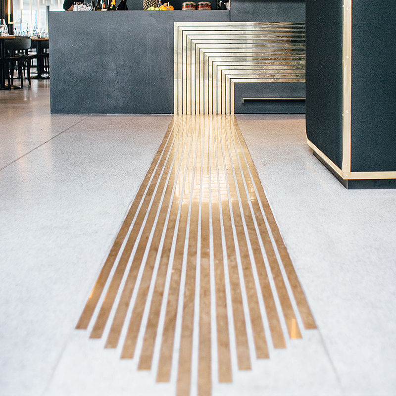 YOYO Space Creative Hotel Hall Club floor brass embedded cement inlaid copper bar wall