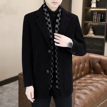 Woolen jacket for men's mid-length thickened down tweed coat for men's winter white duck down suit collar men's windbreaker