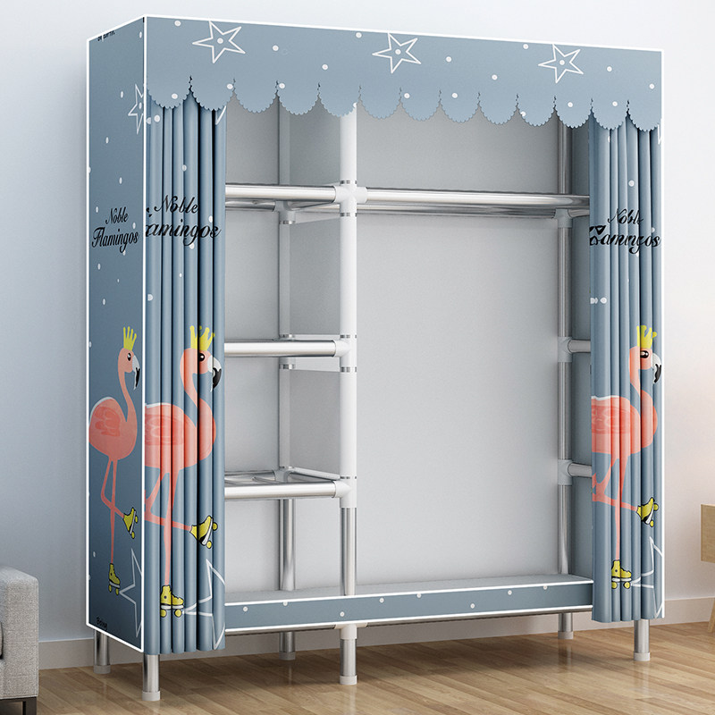 Simple wardrobe rental room with cloth wardrobe Home bedroom cabinet minimalist modern hanging closet steel tube sturdy and durable