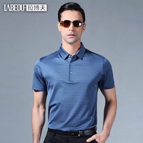 Labov Pure Mulberry Silk Men T-Shirt Short Sleeve Thin-Striped Neckline polo100 True Silk Middle-aged Summer Dress