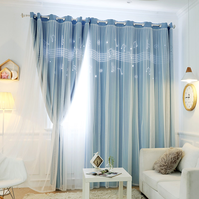 Net Red Curtain Shading Stars Hollowness of the Hollowing-in Bedroom Teenage Girl Han Style Princess double floating window Nordic minimalist