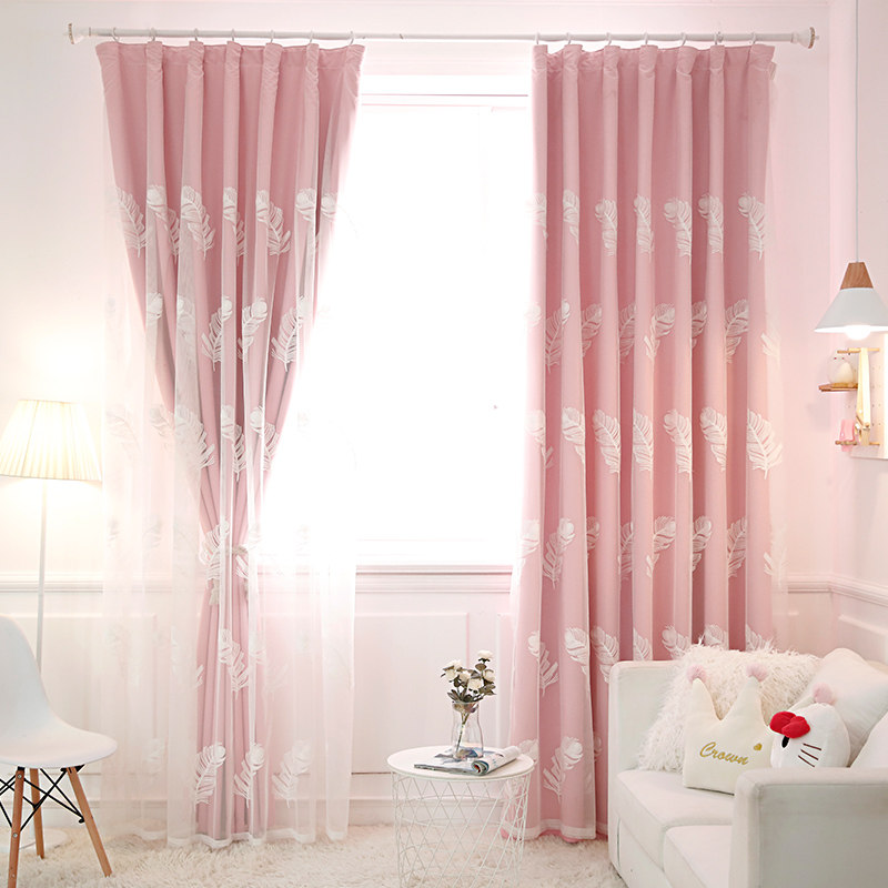 Custom double-layer curtain cloth plus yarn integrated full shading bedroom embroidery high-grade living room Balcony Floor-to-ceiling window hook type