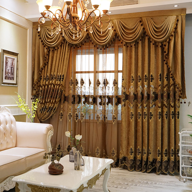 Eurostyle Curtains Luxury Living Room Luxurious Atmosphere Upscale Ground Hollowed-out Snowy Embroider Luxury Villa Drapes