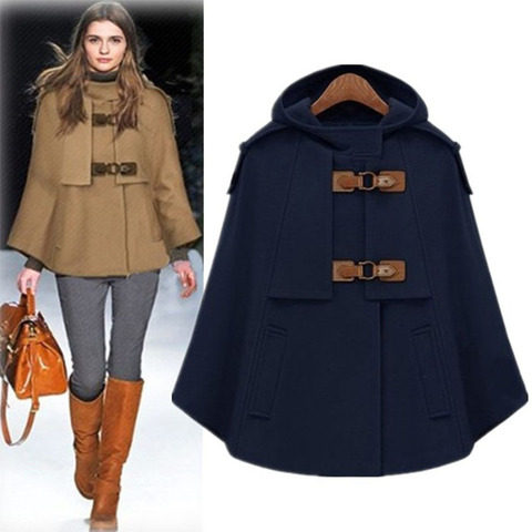 Coat Cape New Coat European and American Fashion Shawl Wool Stand Collar Autumn and Winter Hooded Women's Clothing 2023 Cowhide Buckle