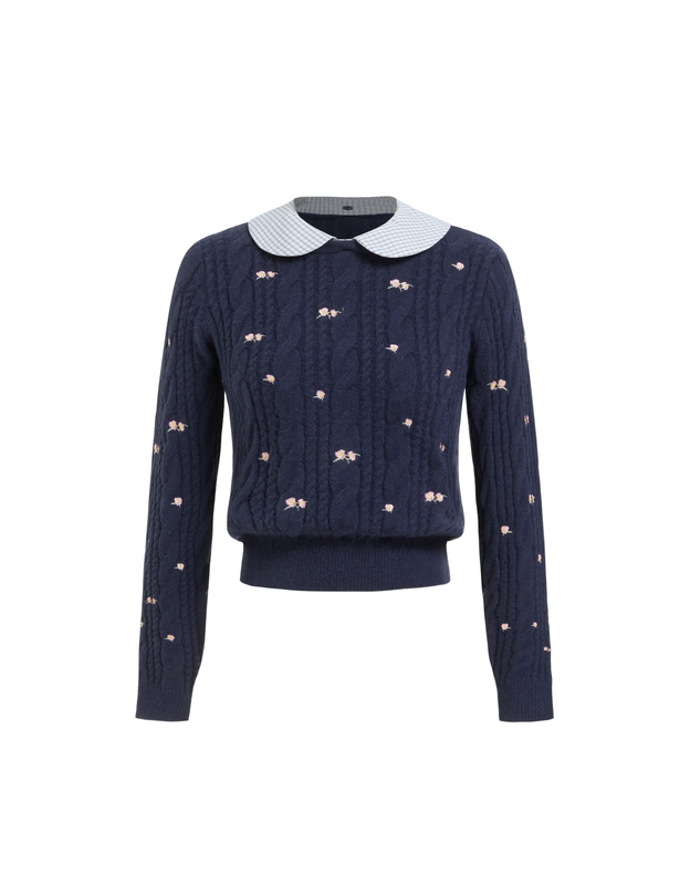K-Pop Girl Group Style Korean Brand Cider Peter Pan Collar Small Floral Jacquard Layered Sweater Sauxvu K-Pop Girl Group Style Korean Brand Cider Peter Pan Collar Small Floral Jacquard Layered Sweater Sauxvu