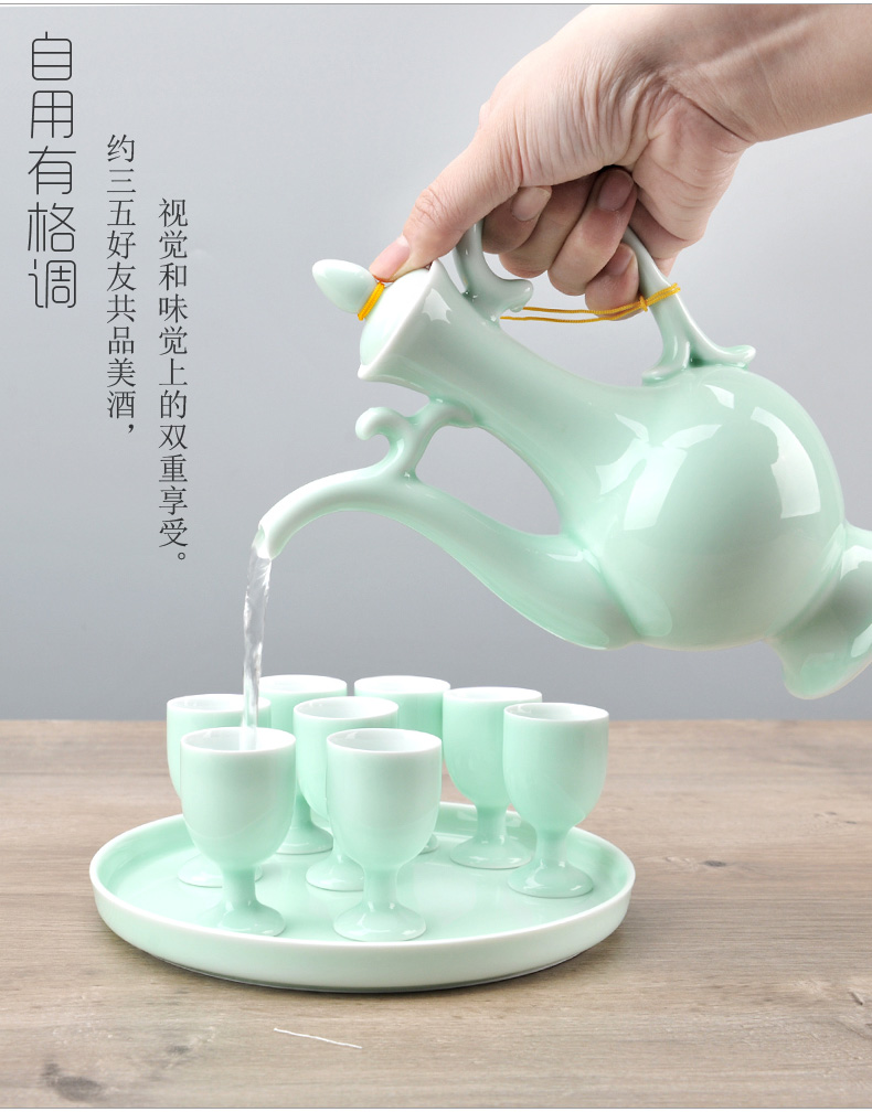 Jingdezhen thin foetus shadow celadon hip ceramic wine suits for Chinese antique white wine a small handleless wine cup glass ipads porcelain household