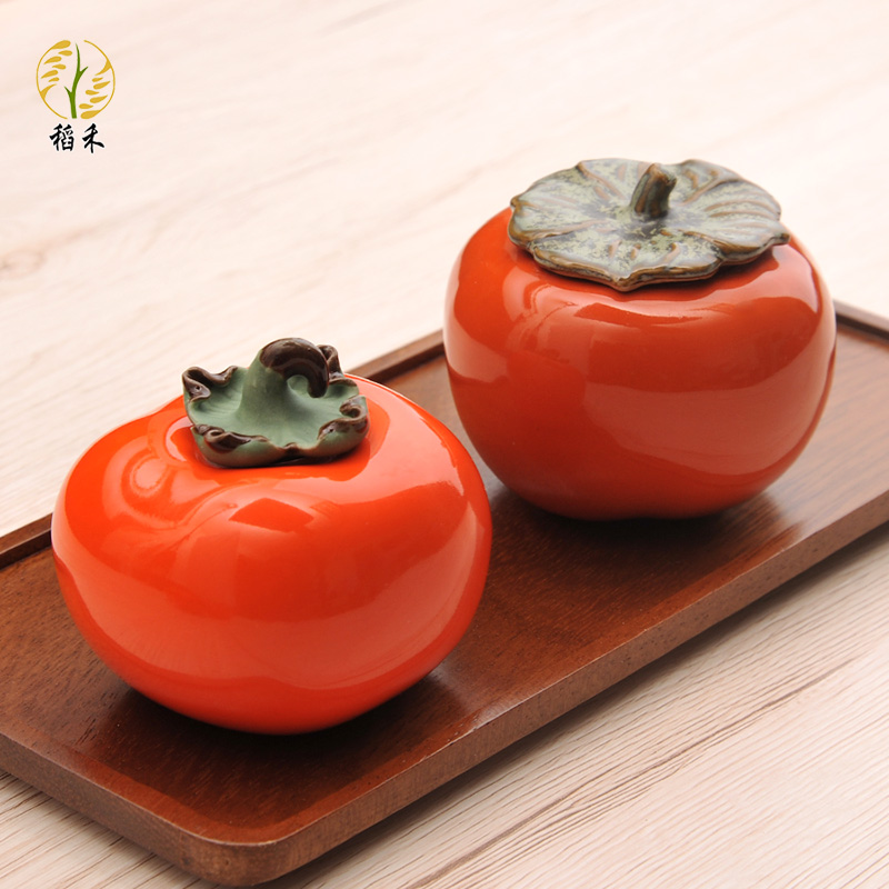 Creative ceramic persimmon home room tea decorated small pieces of tea cans mini-furnished wedding gift