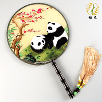 Double-sided embroidery Group fan classical ancient wind long handle fan handmade silk Su embroidery Chinese style go abroad to send foreigners gifts