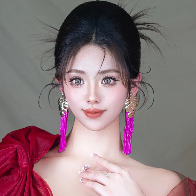 Bridal Earrings, Exaggerated Long Tassel Pink Earrings, Wedding Dress, Cheongsam Earrings, Bohemian Style Bridal Earrings, Exaggerated Long Tassel Pink Earrings, Wedding Dress, Cheongsam Earrings, Bohemian Style