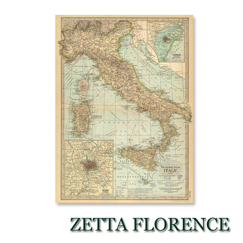 Italian Peninsula Old Map Overall Paper Pan Yellow For Old Adoption Art Paper Four Color Offset Printing Not Back