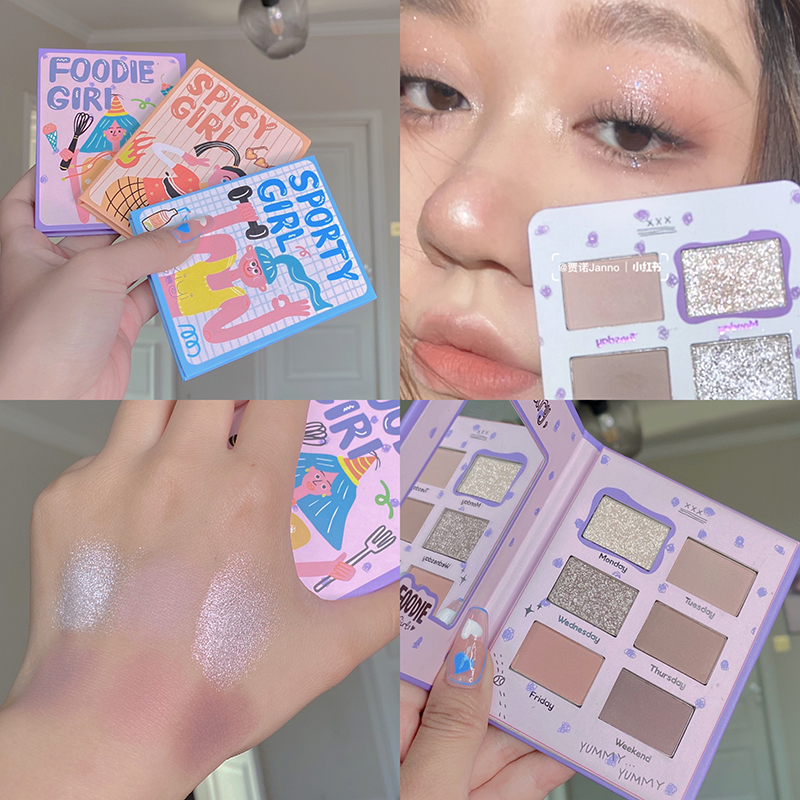 Girl Diary Six Color Eye Shadow Disc Notebook Matt Pearls Pink Earth Cement Grey Taro Clay pop Purple Parity