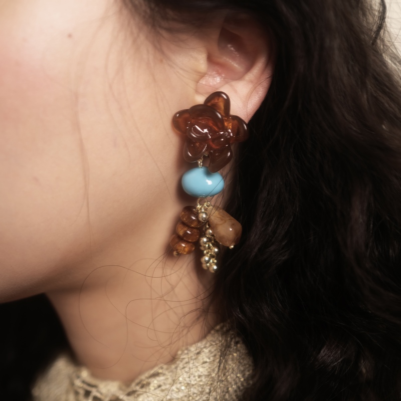 Bombcaca Virgin's Whisper Series Autumn Ode Original Autumn and Winter Brown Retro Tassel Flower Earrings Bombcaca Virgin's Whisper Series Autumn Ode Original Autumn and Winter Brown Retro Tassel Flower Earrings