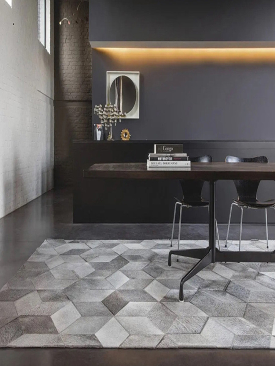 26 Hand - made fur fur puzzle carpet geometry French luxury designer diamond - shaped 3D gray template room