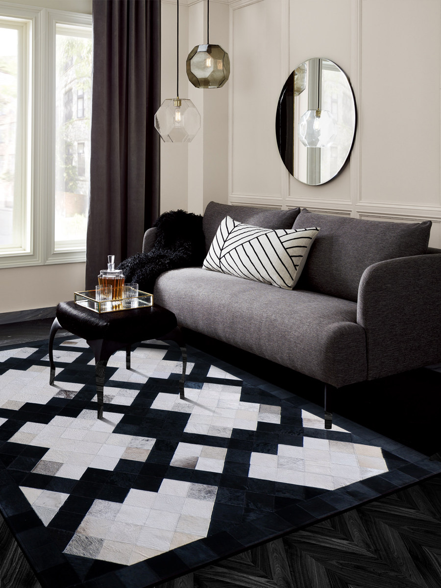 60 European black and white gray design soft - packed bull - leather carpet geometry pattern stitching hand custom