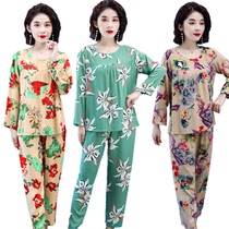 Spring and autumn long sleeves cotton silk pyjamas ladies Summer Mianlin Two suits in summer Old age Home Clothing Thin big code