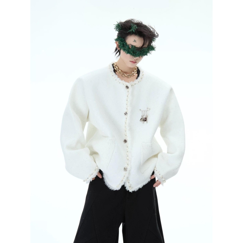 Ue Culture Winter Christmas Niche Pearl-Embellished Sweater Pin, Luxurious and Elegant Knit Cardigan with a Cool and Stylish Vibe Ue Culture Winter Christmas Niche Pearl-Embellished Sweater Pin, Luxurious and Elegant Knit Cardigan with a Cool and Stylish Vibe