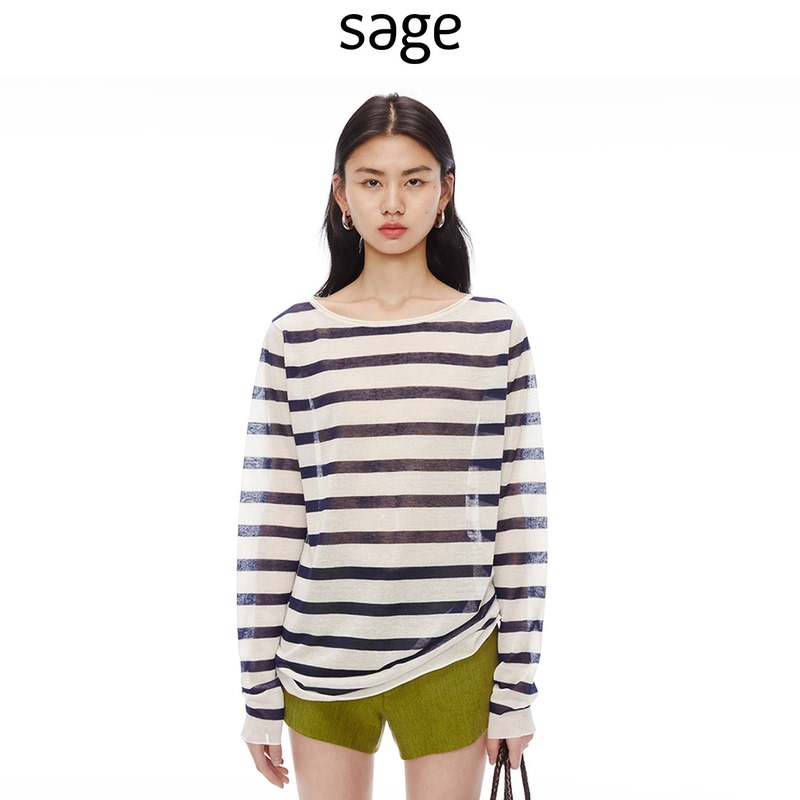 Sagestudio Is a Must-Have for Fashionistas. Recommended Item: Thin Linen Striped Sun-Protective Round-Neck Knit Top for Women