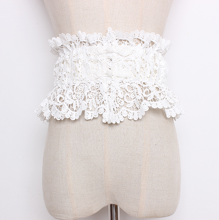 Lace Elastic Decorative Dress with Wide Waistband for Women, Fashionable and Versatile Black and White Tie Belt