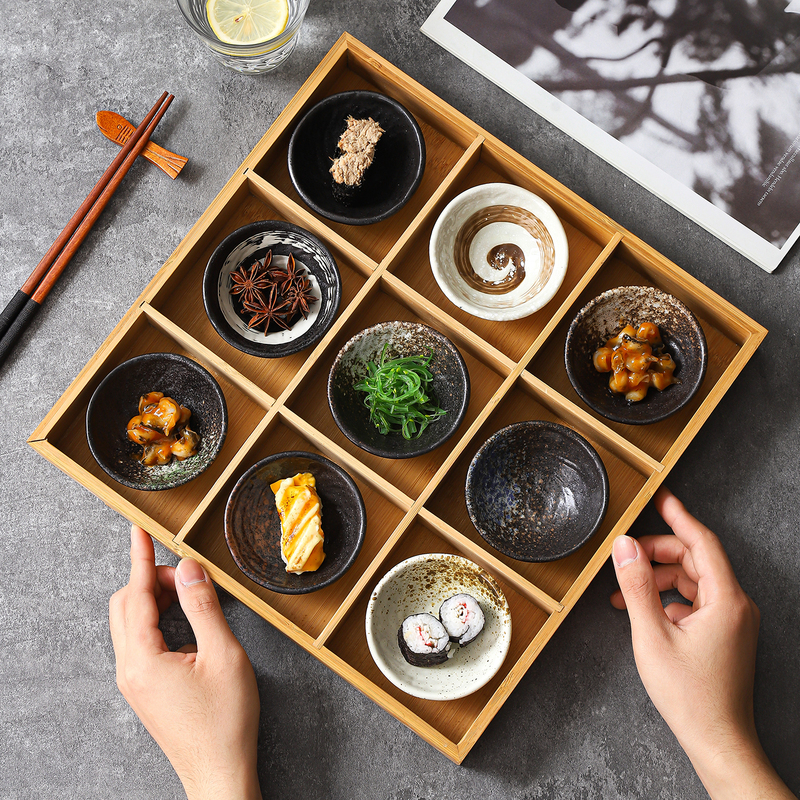 Ceramic Nine-Compartment Set with Dipping Sauce Dishes, Hot Pot and Barbecue Restaurant Side Dishes, Divided Plates, Sushi Sauce Bowls