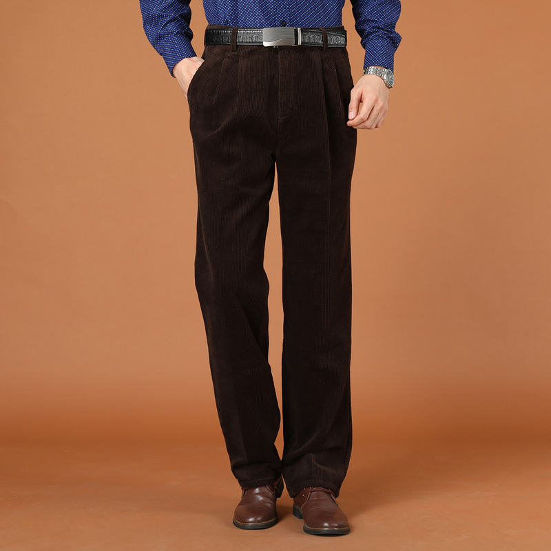 Shinoka Men's Corduroy Casual Pants, Loose High-Waisted Thick Long Pants, New Autumn and Winter Style for Middle-Aged and Elderly Men