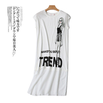 3129 3129 2020 Summer new white short sleeve round collar T-shirt personality printed snow-spinning splicing for long blouses
